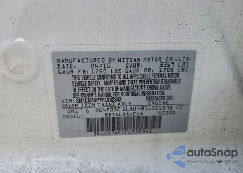 2015 Nissan Versa S z USA, uszkodzony, nr VIN 3N1CN7AP7FL932343